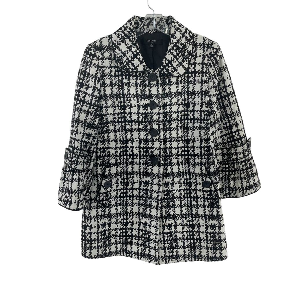 Nine West Black and White Plaid Houndstooth Peacoat